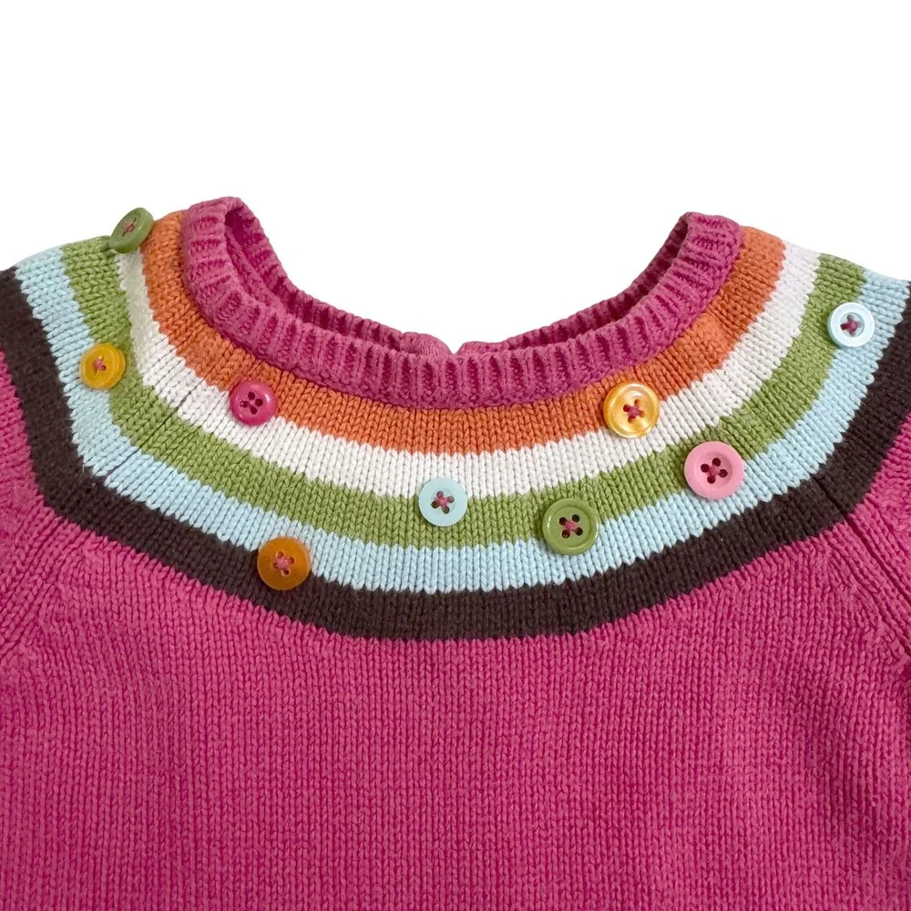 Gymboree Sweater Dress Girls 18-24 Months Pink Striped Yoke Button Front Pockets
